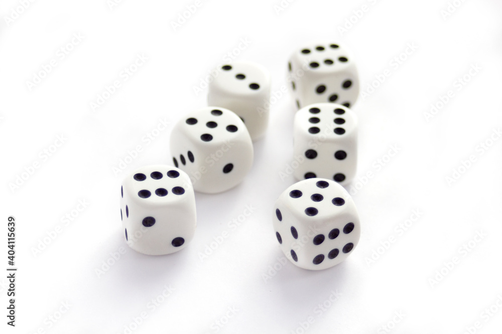 Set of white plastic dices isolated on white Set of white plastic dices isolated on white
