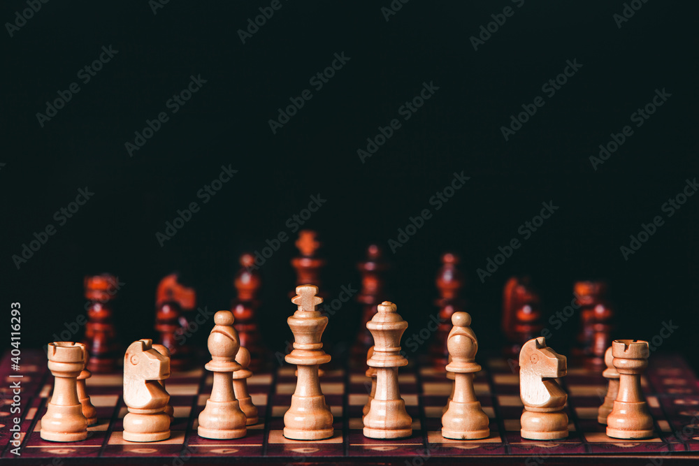 Chess board with chess pieces. Business success concept. Strategy. Checkmate.