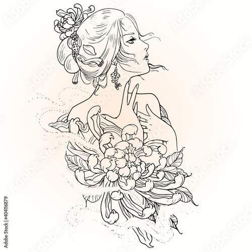geisha girl with flowers tattoo