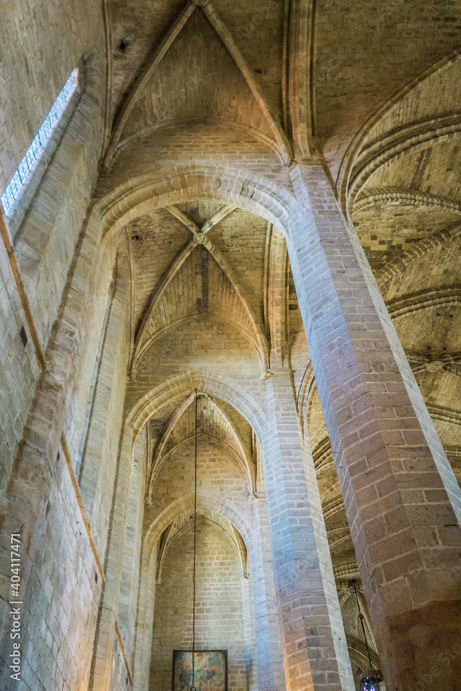 the impressive columns of the aisles of the gothic abbey church of La Chaise Dieu in Auvergne (France)