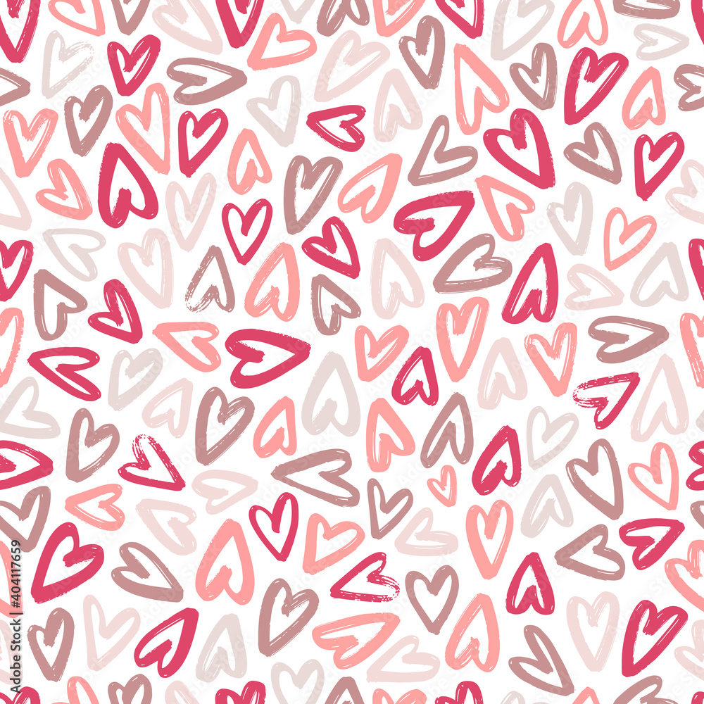 Valentine's day seamless pattern with hand drawn hearts for wrapping paper, packaging, textile prints, wallpaper, scrapbooking, backgrounds, etc.