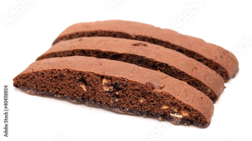 Chocolate and Nut Biscotti Isolated on a White Background
