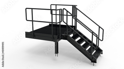 3D rendering - black industrial metal stairs