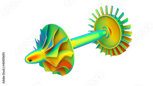 3D rendering - Impeller on a shaft FEA analysis photo