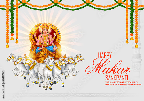 illustration of Makar Sankranti wallpaper with Sun God for festival of India