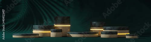 Tableau sur toile Product placement mockup, 3d background with stone podium, marble pedestal, fashion industry, object display, cosmetic showcase