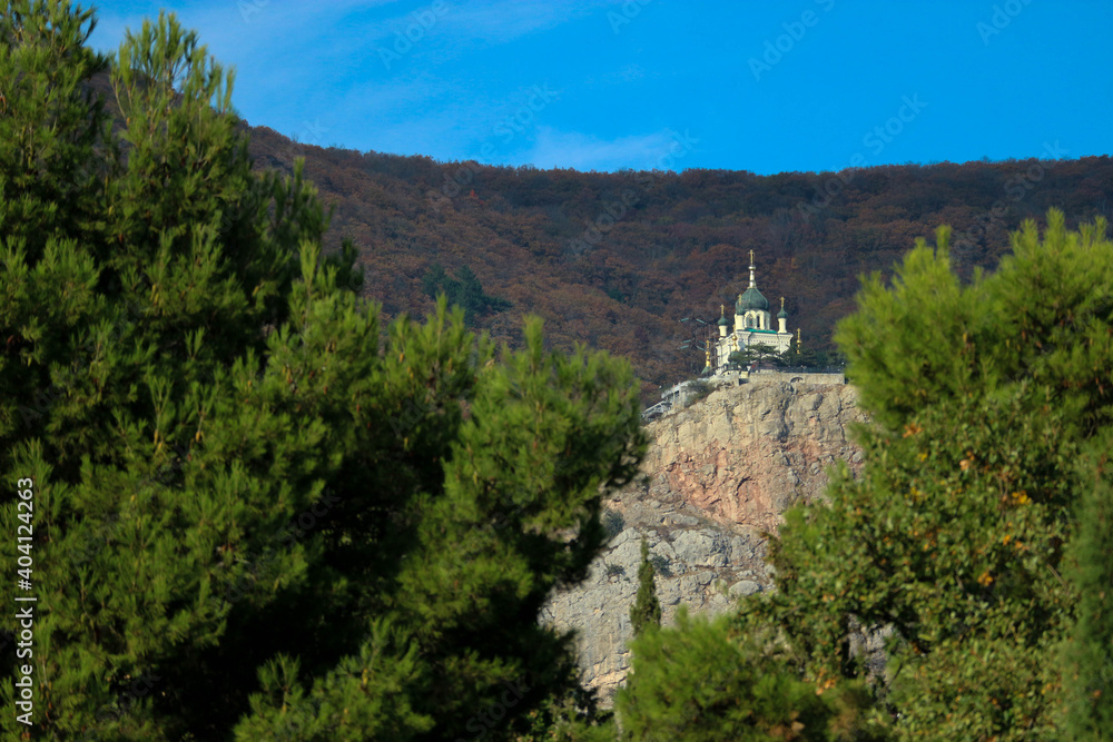 View to The Church of Christ's Resurrection on the cliff near Foros, Crimea
