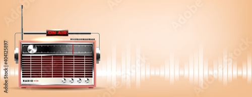 Retro old radio front blurred background