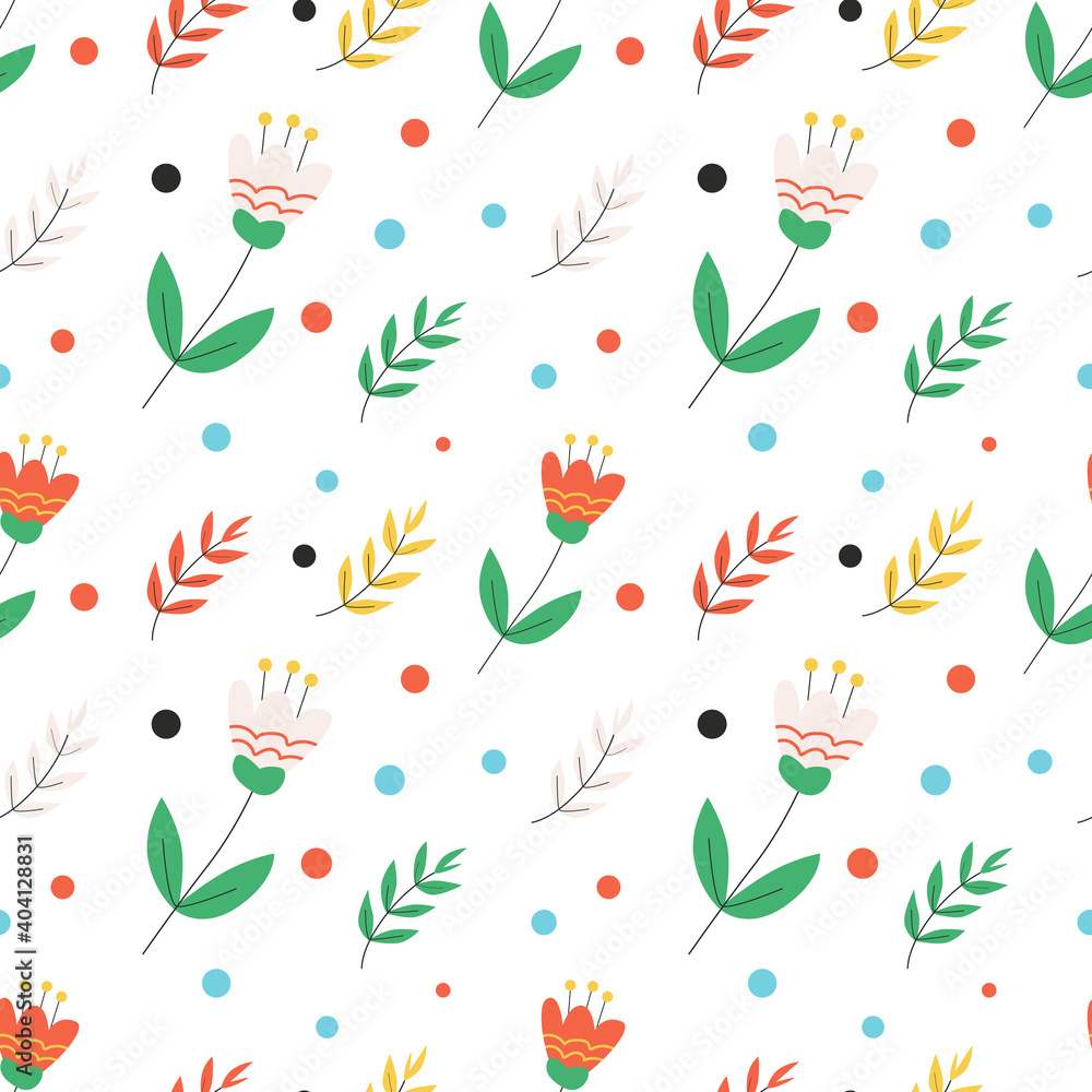 Seamless vector pattern with wild flowers on wite background. Colorful floral background. Vector floral texture for fabric, wrapping paper, floral design.