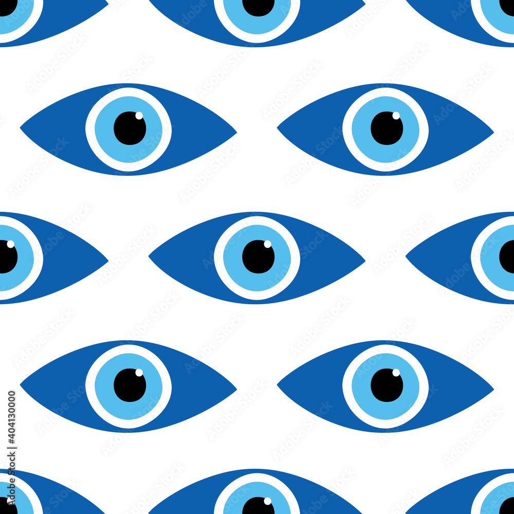 Blue evil eyes symbols, icons, amulets vector seamless pattern background.
Blue evil eyes symbols, icons, amulets vector seamless pattern background.
