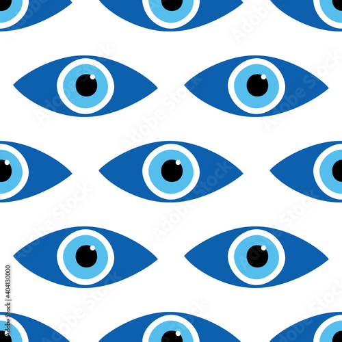 Blue evil eyes symbols, icons, amulets vector seamless pattern background.
