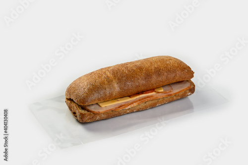 rye ciabatta sandwich with ham and cheese
