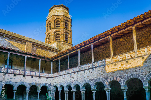Canvastavla The romanesque cloister and bell tower of the St Andre abbey in Lavaudieu (Auver
