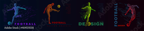 A set of football, soccer players drawing by color lines with text © Archreactor