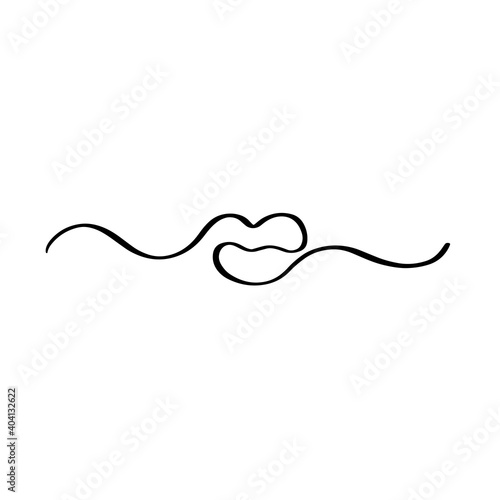 Hand drawn logo lips in black lines with red illustration.