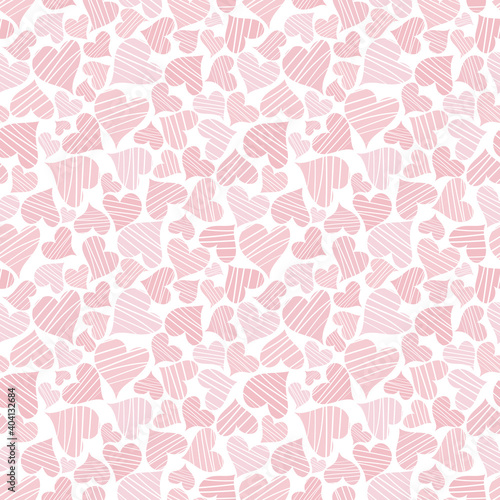 Bright summer pattern with hearts pink color. Seamless background. Vector illustration.