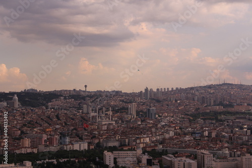 Panoramic view of unplanned urbanization and orange brick roof of buildings from Ankara the capital of Turkey © mykon