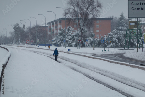 The storm Filomena leaves a historical snowfall in the streets of the Las Águilas neighborhood in Madrid. Spain