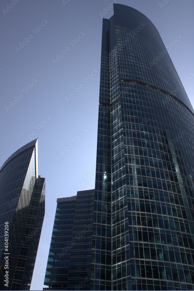View of skyscrapers in Moscow city from the ground.