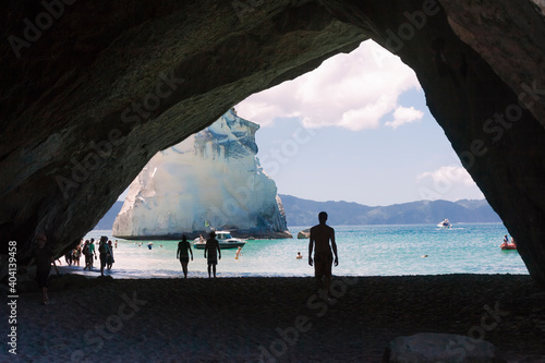 Cathedral Cove, beautiful beach with rocks in New Zealand © amelie