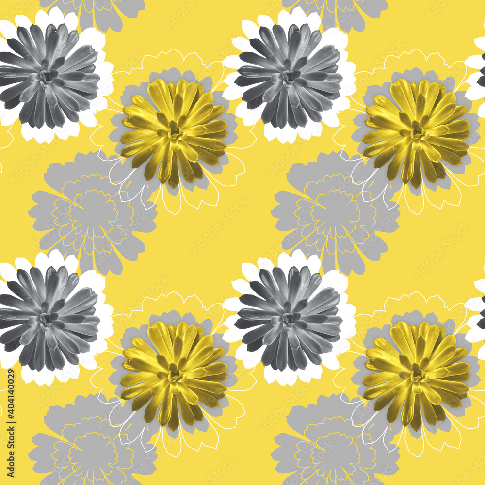 Seamless pattern with succulent plants in yellow, white and gray. Seamless pattern with succulent plants in yellow, white and gray.