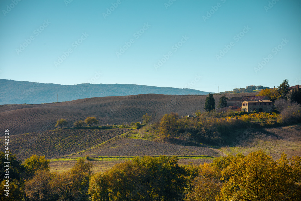 landscape with agricultural field and hills