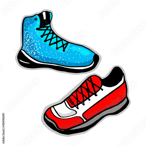 Vector illustration painted sports shoes in color.