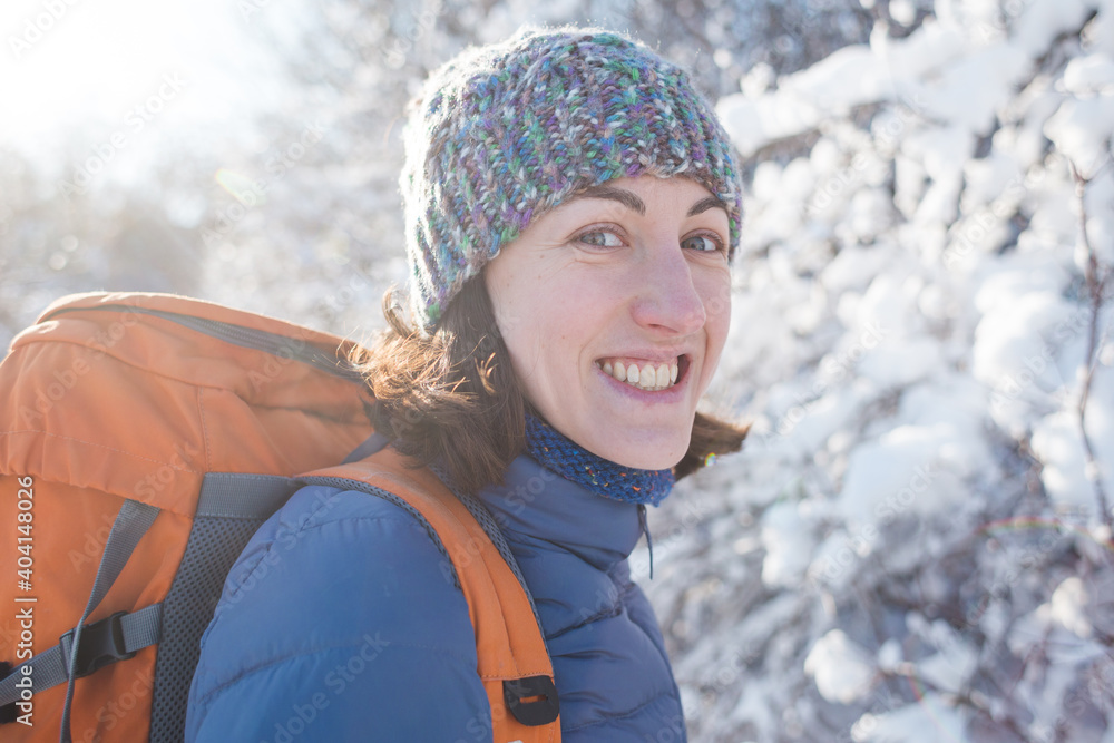 Woman on a winter hike.
