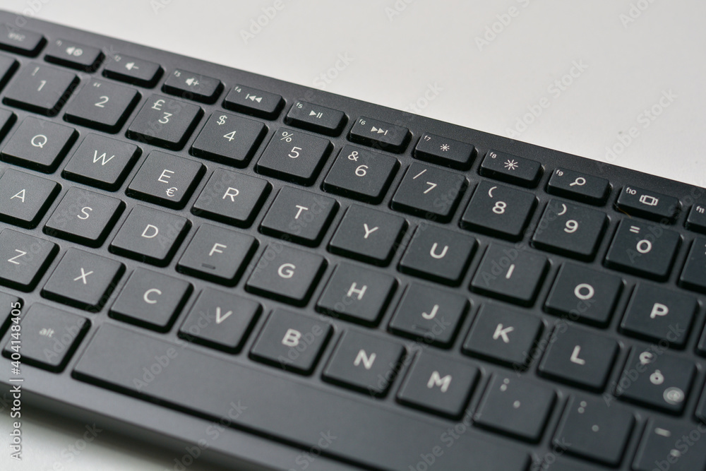 Black qwerty keyboard with low profile keys and Euro symbol. Black qwerty keyboard with low profile keys and Euro symbol.