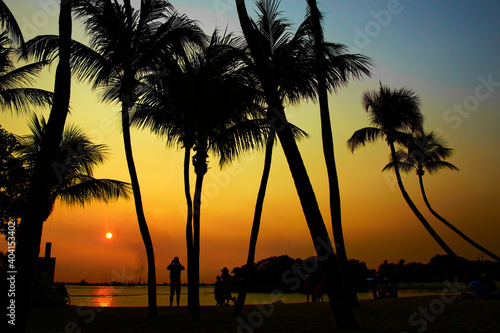 Palawan beach silhouette  southest point of Asia  on Sentosa island