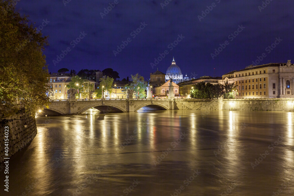 Full of the Tiber River in Rome. Lots of rain and a lot of water flowing towards the sea