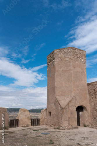 Vertical shot of the old Castle of Ayab in Calatayud, Zaragoza, Aragon, Spain