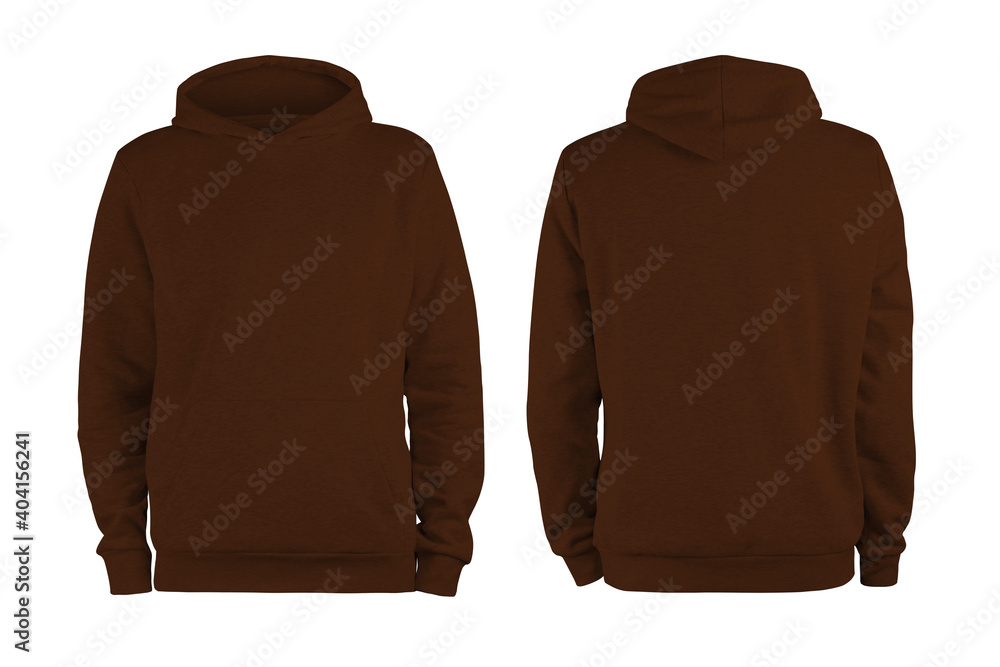 Men's brown dark chocolate blank hoodie template,from two sides, natural shape on invisible mannequin, for your design mockup for print, isolated on white background - obrazy, fototapety, plakaty 