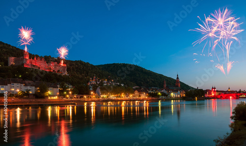 fireworks in Heidelberg old town, Germany.
