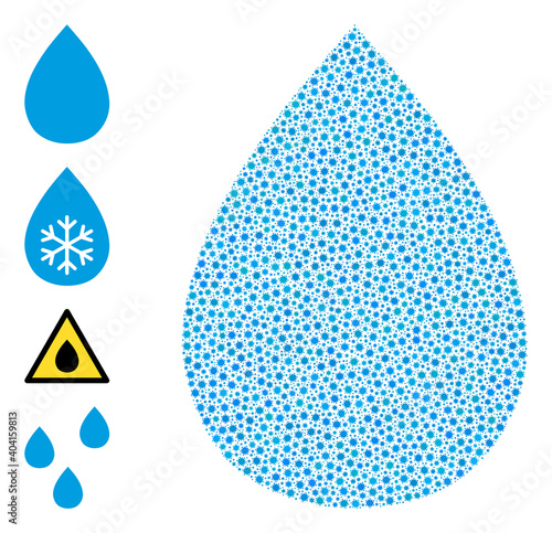 Vector water drop icon coronavirus mosaic. Water drop mosaic is organized of tiny coronavirus viral parts. Abstraction organized for pandemic wallpapers.