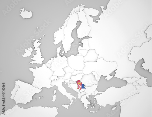 3D Europakarte auf der Serbien hervorgehoben wird 