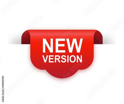 New version red ribbon isolated on white background. Red label, banner for any purposes. Vector illustration.