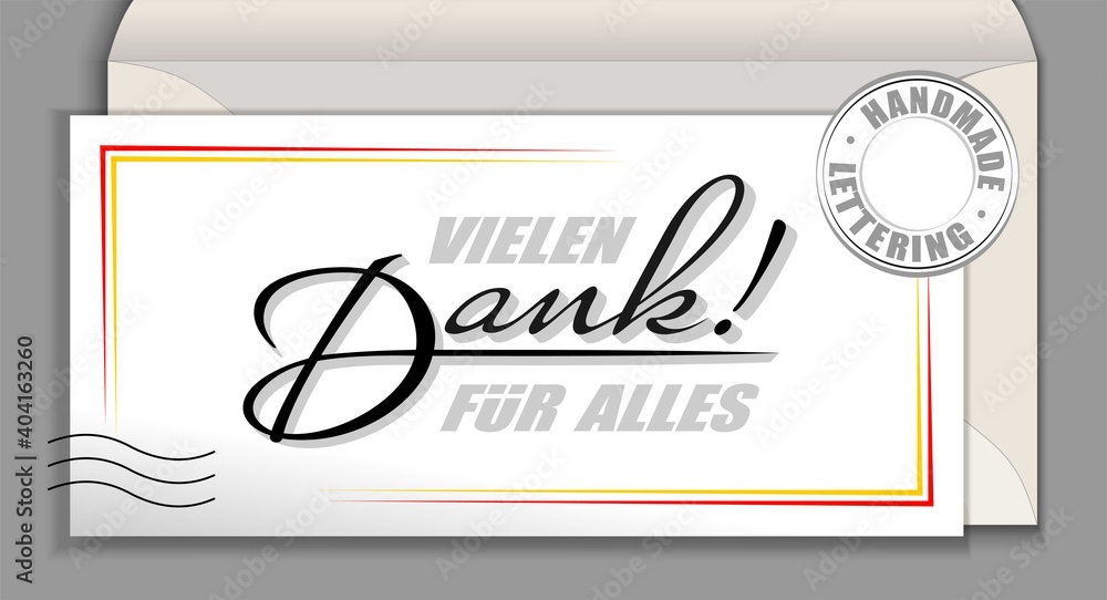 Handwritten lettering in Deutsch language Vielen Dank fur alles - Many