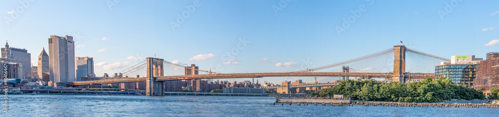 Panoramic View Brooklyn Bridge and Manhattan Skyline New York City Panoramic View Brooklyn Bridge and Manhattan Skyline New York City