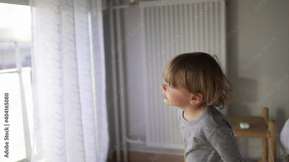 Baby toddler pressing automatic blinds, closing shades Baby toddler pressing automatic blinds, closing shades