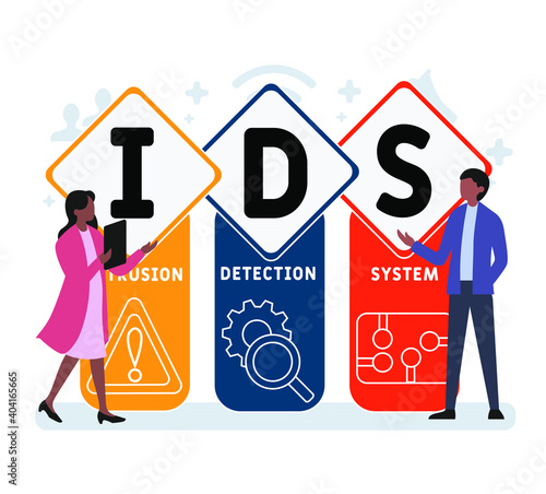 Flat design with people. IDS - Intrusion Detection System acronym, business concept background.   Vector illustration for website banner, marketing materials, business presentation, online advertising