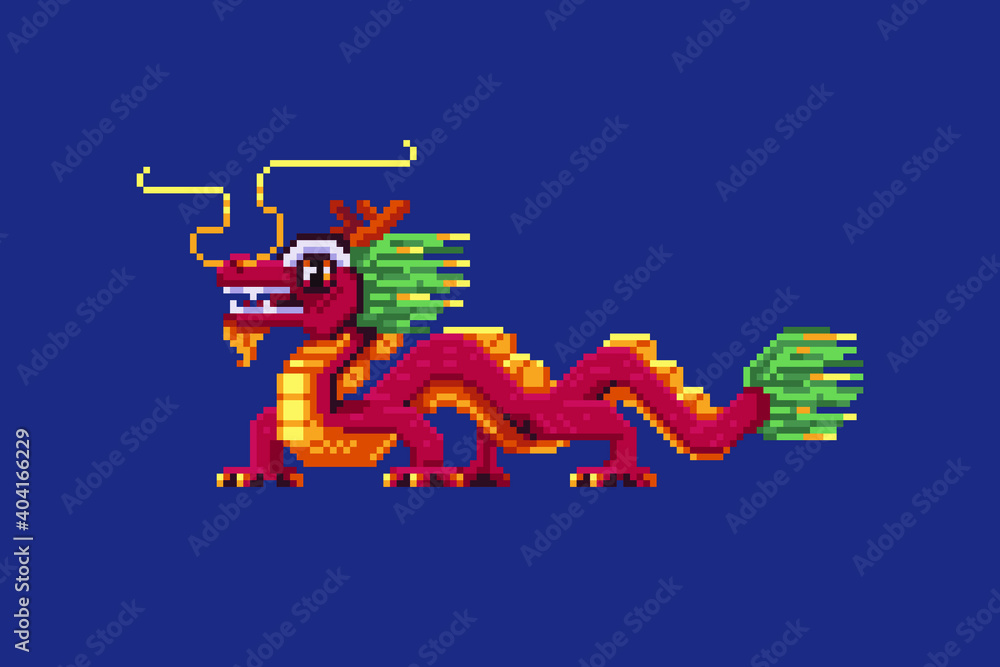 Chinese New Year dragon. Vector illustration in pixel art style Chinese New Year dragon. Vector illustration in pixel art style