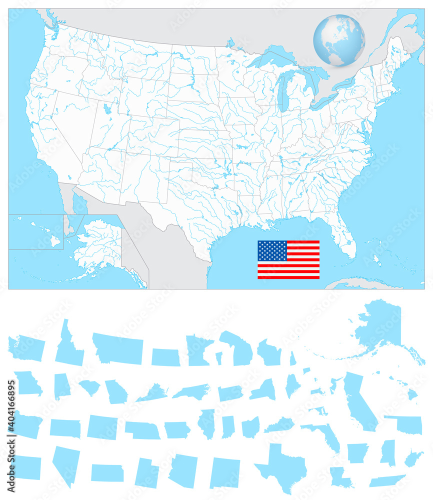 USA Blank Map With It S Lakes Rivers And Separated States Stock Vector 1000 F 404166895 JwBcIUQNUtlFJmOfG7oYkYPZ0qSGqtuz