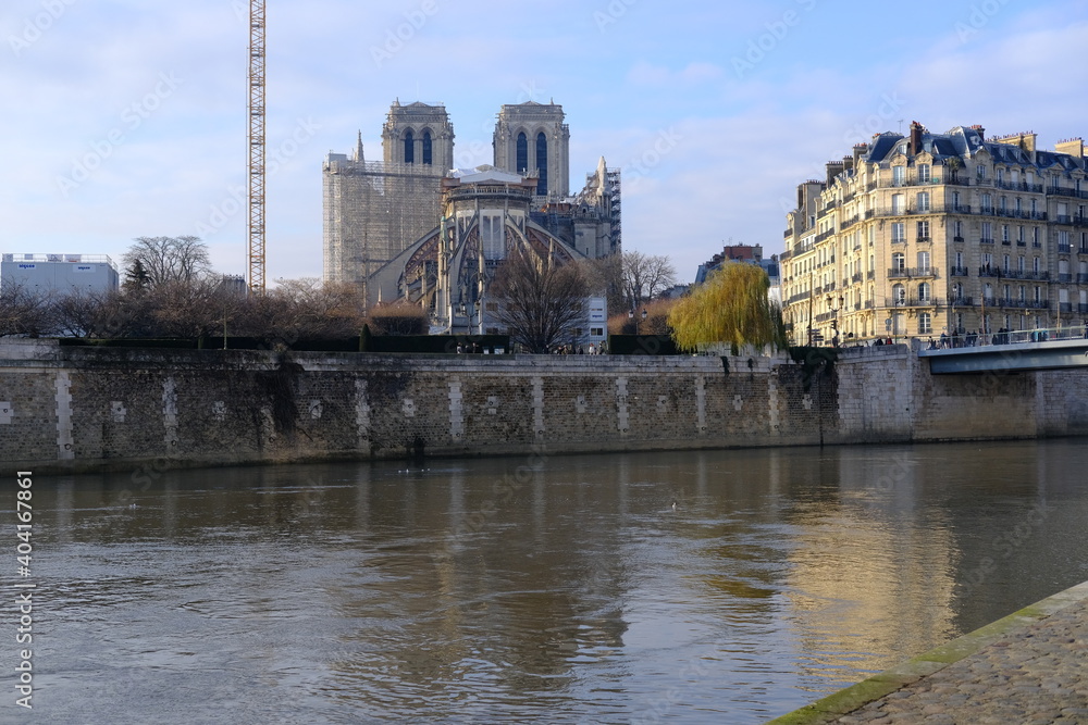 Notre Dame de Paris during reconstruction work on the 2nd january 2021.