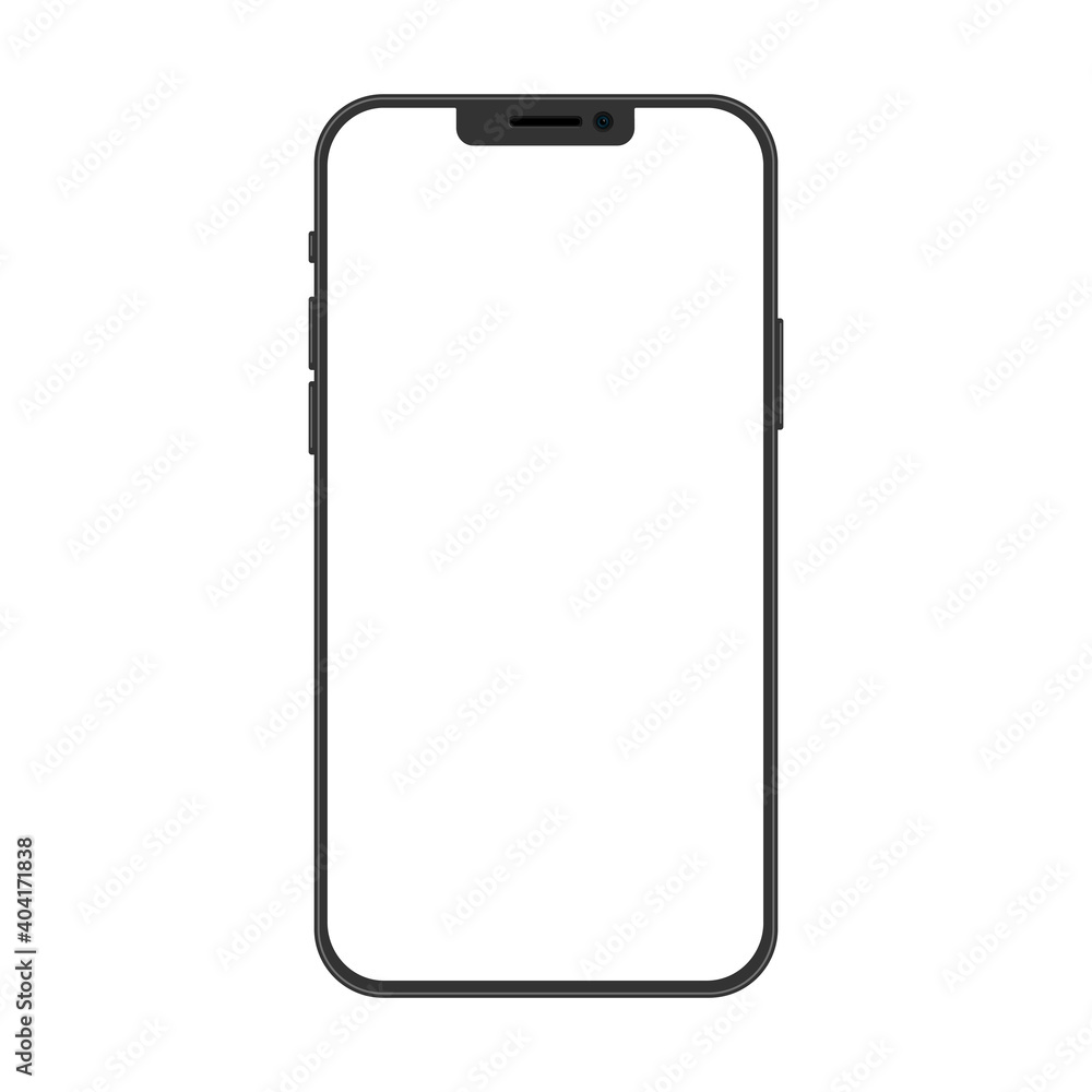 A realistic model of a smartphone with a transparent screen. Front view of the device. Vector A realistic model of a smartphone with a transparent screen. Front view of the device. Vector