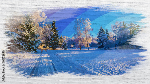Frozen forest at dawn in wi...
