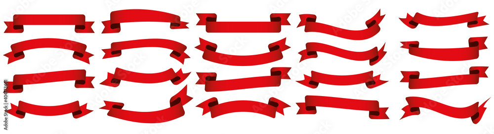 set of red vintage ribbon banner labels on white background	
