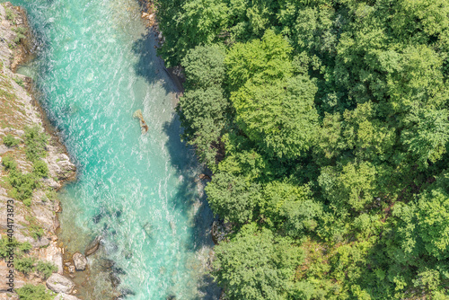 Fototapeta Naklejka Na Ścianę i Meble -  Top aerial view of Tara river and rocky canyon slopes