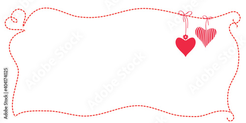 Frame with two red tied hearts. Valentine's Day frame. Wedding frame