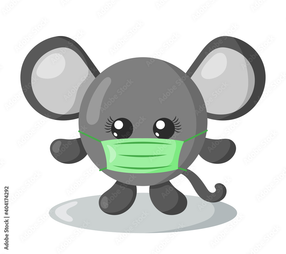 Funny cute kawaii mouse with round body and protective medical face mask in flat design with shadows. Isolated vector illustration
Funny cute kawaii mouse with round body and protective medical face mask in flat design with shadows. Isolated vector illustration